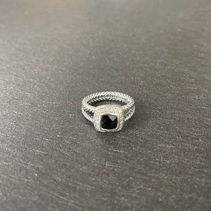 David Yurman Albion Petite Ring with Blank Onyx & Diamonds